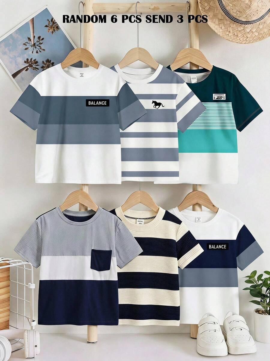 Kids Tween Boy Casual Comfortable Fashion Minimalist Crew Neck Short Sleeve T-Shirt 3pcs -Piece Set Vacation Holiday Matching Set Comfortable Cute - White - View 1