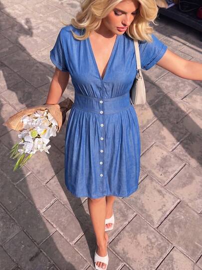 Dripcurv Vestido de verano azul cielo talla grande para mujer, vestido de verano, atuendo de vacaciones, vestido de playa, vestido estilo campestre, vestido azul, atuendo de vacaciones para mujer.