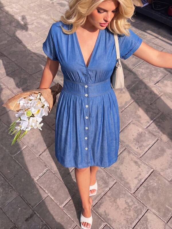 Dripcurv Vestido de verano azul cielo talla grande para mujer, vestido de verano, atuendo de vacaciones, vestido de playa, vestido estilo campestre, vestido azul, atuendo de vacaciones para mujer.