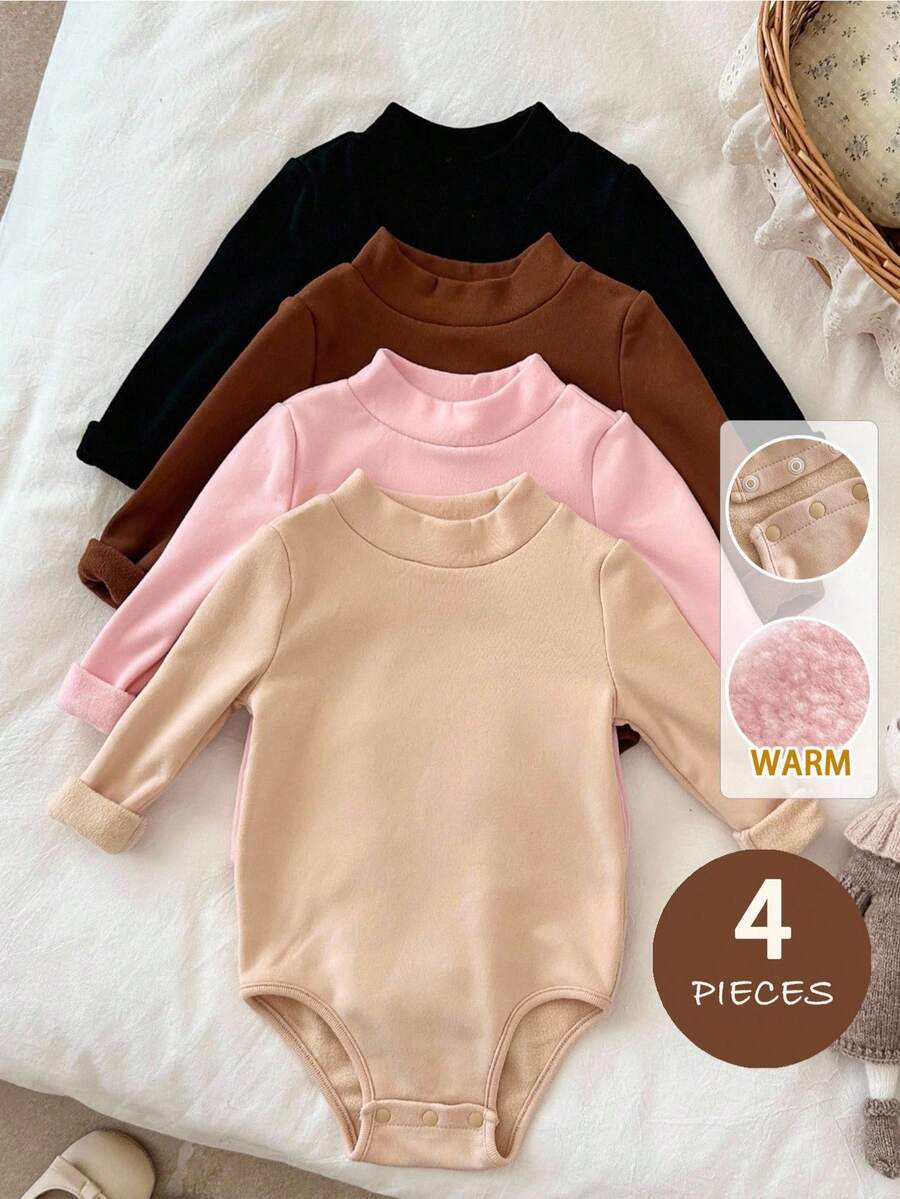 LMoss Kids 4件套女婴纯色针织休闲连体衣套装,秋冬季 - 彩色 - 查看 1