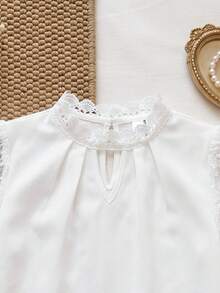 PrepCrw Tween Girl Casual Spring/Summer Woven Lace Short Sleeve Shirt - White - View 4