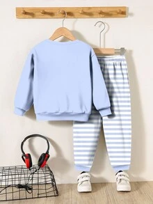 SHEIN 男嬰休閒極簡寬鬆針織軟綿套頭上衣休閒套裝，適合秋冬，4件組 - 彩色 - 查看 5