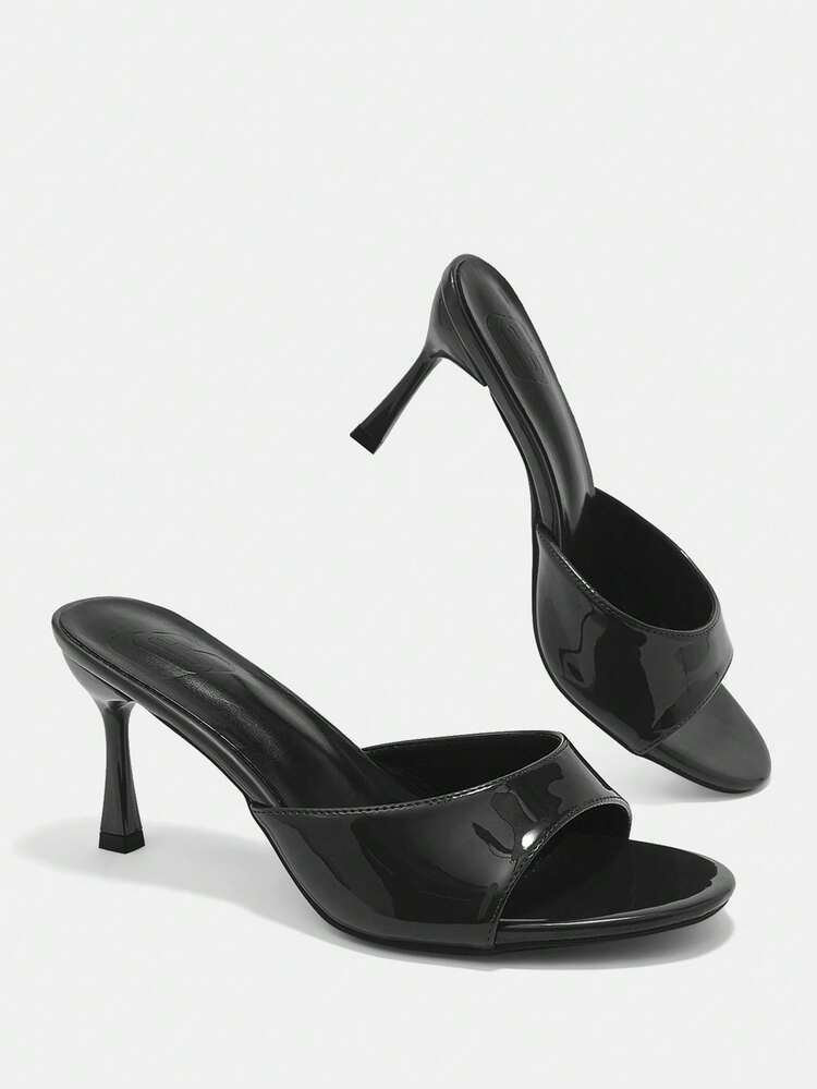 CUCCOO CURVES Women's Shoes Fashion Versatile Black Round Toe Fat Wide Last High Heel Sandals - Black mirror - View 10