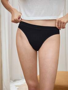 SHEIN 5 paquetes Tangas de punto acanalado sólido y sexy - Multicolor - Ver 4