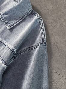 ROMWE MEN Chaqueta vaquera casual de verano para hombre con patchwork de letras - Azul - View 5