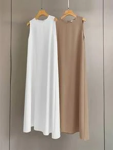 Al Najma 女款純色圓領休閒無袖阿拉伯風洋裝 - 彩色 - 查看 3