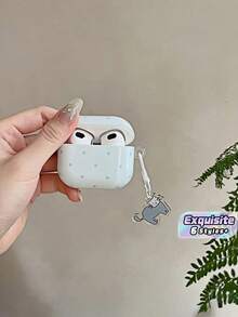 Pastel Blue Polka Dot Wireless Earbuds Case With Cute Cat Pendant, Soft Protective Cover For Gen 1/2/3/4 & Pro Series - Multicolor - View 1