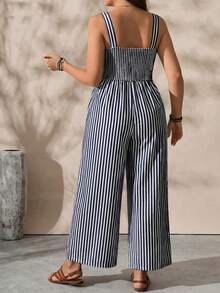 EMERY ROSE Mono de tirantes finos con diseño fruncido casual para vacaciones para mujer talla grande - Azul Marino - Ver 2