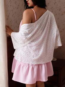 CovetEZ 春夏季波點拼接輕量休閒度假大尺碼女款短版外套 - 白色 - 查看 3