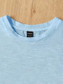 SHEIN EZwear Women's Casual Round Neck Short Sleeve Pleated Hem T-Shirt Vacation Light Blue Summer - Baby Blue - View 4