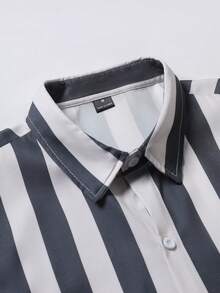 Manfinity Homme Men's Striped Colorblock Casual Versatile Daily Short Sleeve Shirt - Grey - View 3