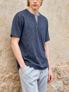 Manfinity Dauomo Men's Short Sleeve Casual Old Money Style Embroidered Collar T-Shirt - Blue - View 1