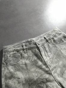 ROMWE MEN Goth Celana Pendek Denim Pria Model Lurus Longgar Kasual dengan Motif Tanaman yang Dicuci - Aprikot - View 3