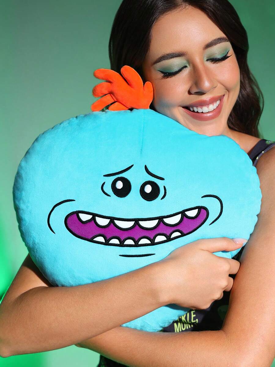 Rick and Morty X SHEIN 1個卡通藍色抱枕,精美刺繡設計,可用於裝飾您的居家、辦公室、臥室或沙發 - 藍色 - 查看 1