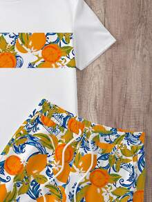 Manfinity Joysei Men's Fruit Print Short Sleeve T-Shirt And Shorts Casual Set - Orange - View 4