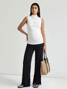 Modmama Maternity Plain Color Collared Casual Ruched Camisole, Summer Top - Multicolor - View 3