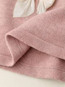 SHEIN Playful Pals 女童新款圓領寬鬆時尚甜美蝴蝶結針織洋裝，時尚時髦，適合居家、外出、聚會與開學穿著 - 粉色 - 查看 4