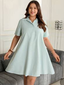 EMERY ROSE Plus Size Women's Striped Casual 90s 80s Party Vacation Business Back-To-School Short Sleeve Dress Light Green Summer - Multicolor - View 6