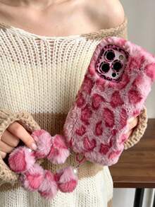1pc Personalized Leopard‑Print Fluffy Bracelet Phone Case With Lens Bracket, Warm Autumn‑Winter Style, Compatible With IPhone 17 Pro Max/16 Pro/15/14/13/12/11 - Multicolor - View 6
