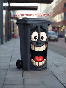 1 PC Waterproof UV Resistant Indoor Outdoor Removable Self Adhesive Big Eye Grinning Face Trash Can Sticker Decal Home Office Garage Wall Art Modern Decor Funny Gift - multicolor - View 7