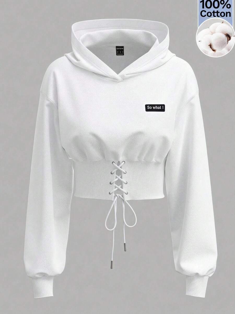 SHEIN EZwear 白色針織女款連帽衫，秋冬長袖上衣