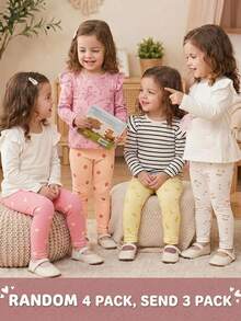 Random 4 Packs Send 3PACK Cream, Cute Cherry, Lemon, Strawberry, Vintage Floral, Embossed, Baby Girl Cute Comfortable Knitted Elastic Solid Color Elastic Waist Long Pants - Multicolor - View 3