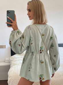 DAZY 女款圓領蝴蝶結寬鬆版型夏季襯衫 - 白色 - 查看 2