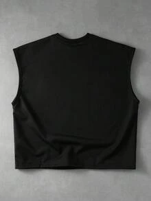 ROMWE MEN Street Life Camiseta sin mangas holgada con estampado y decoración de remaches para hombre - Negro - Ver 4