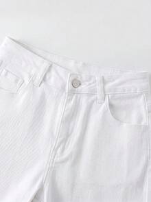 EMERY ROSE Plus Size Women's Casual Versatile Daily Travel Denim Flare Jeans With Pockets, Buttons And Pleats - White - View 5