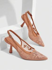 CUCCOO SZL Women's Pointed Toe Glitter Decor Elegant High Heels - Apricot - View 6