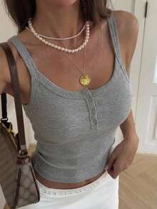 DAZY 女款純色修身休閒度假夏季背心 - 灰色 - 查看 8