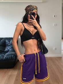 Coolane 女士春夏街头运动透气网眼黑色运动短裤 - 紫色 - 查看 2