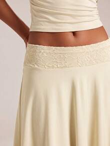 SHEIN BAE Women's Solid Color Asymmetric Hem Casual Skirt - Apricot - View 3