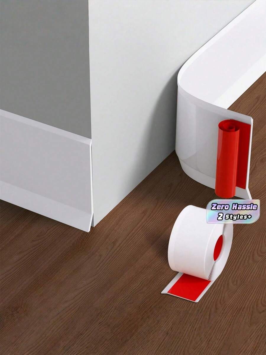 1Pc Self-Adhesive PVC Baseboard, Flexible Molding Decor Strip, 8cm Width, 3m/6m Optional Length, White Wall Trim For Home Renovation Decoration - multicolor - View 1