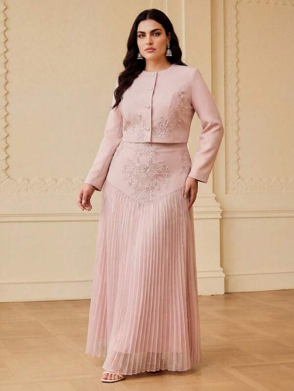 ZEYLAH Plus Size Elegant Embroidered Thin Blazer