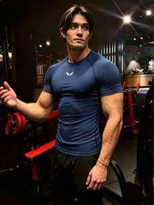 GymBeat Men's Wing Print Raglan Short Sleeve Sports T-Shirt - Royal Blue - View 4