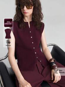 Ontre 2026夏季新款女式開襟衫，收腰設計，紫紅色短袖上衣，圓領，前扣鈕扣，設計感休閒通勤都市現代極簡優雅茶會日老錢風教師女式辦公穿著度假裝扮約會女式外套時尚百搭女式開襟衫 - 中紫紅色 - 查看 6