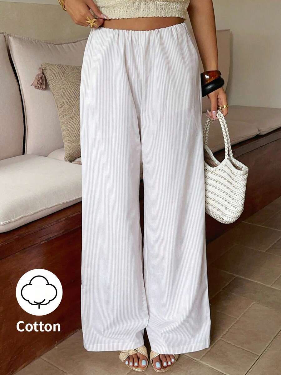 Sunnyshic Women's Spring/Summer Loose Striped Long Casual Minimalist Lounge Pants With Pockets - Apricot - View 1