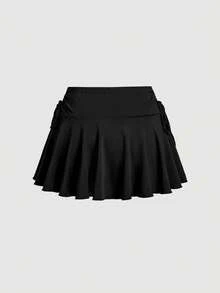 SHEIN MOD 女款夏季休閒純色裙 - 黑色 - 查看 2