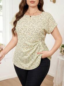 Reflora Plus Size Summer Casual Boho Ditsy Floral Shirt Vacation Beige - Yellow - View 8
