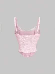 SHEIN MOD 女士蕾丝拼接蝴蝶结装饰休闲百搭日常上衣 - 粉色 - 查看 8