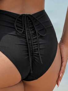 Swim Vcay Springbreak New Leopard Print Drawstring Back Design Women's Swimsuit Bottom, Summer Beach Vacation - Black - View 4