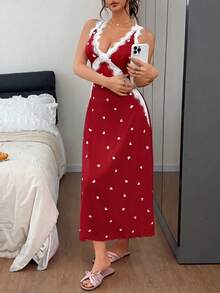 Napfluff 女款蕾絲睡裙，性感高端奢華風居家服 - 紅色 - 查看 5