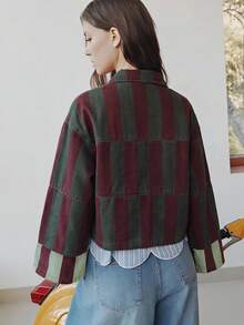 Nöista Women's Striped Cropped Jacket In Warm Pink And Rust Tones With Contrast Patch Pockets - Multicolor - View 2