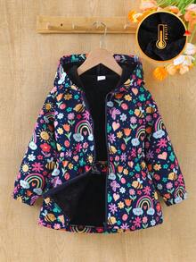 SHEIN 女童可愛印花保暖內裡加厚拉鍊外套，秋冬款 - 彩色 - 查看 4