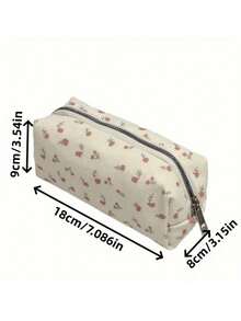 1PC Canvas Pencil Case Floral Pattern Sweet Cute Design Multi Compartment Large Capacity Stationery Organizer Pouch With Zipper Closure For School Office Supplies Home Use Organizer Gift - Single Piece - View 9