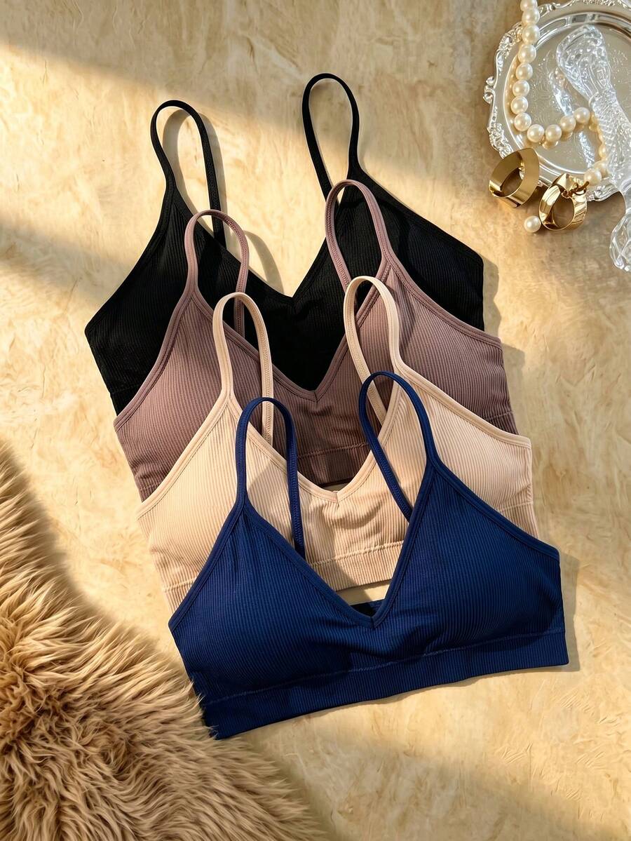 Bare Chapter 4pcs/Set Seamless Ribbed Wireless Casual Bras For Women - Multicolor - View 1