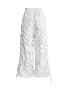 ROMWE Street Life Women's One-Piece Jumpsuit, Spring/Summer Street Style, Ruched Waist, Adjustable Hem, Functional White Sporty Casual Versatile Hot Girl - White - View 2