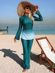 Swim Shayni 26SS 夏季度假海灘女款保守型粉紫漸層長袖喇叭褲布基尼套裝 - 彩色 - 查看 4