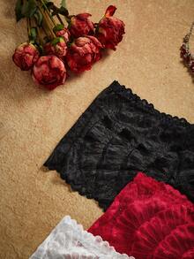 PinupPomp Plus Size Vintage Court Style Wavy Lace Patchwork Panties 3-Pack - Multicolor - View 3